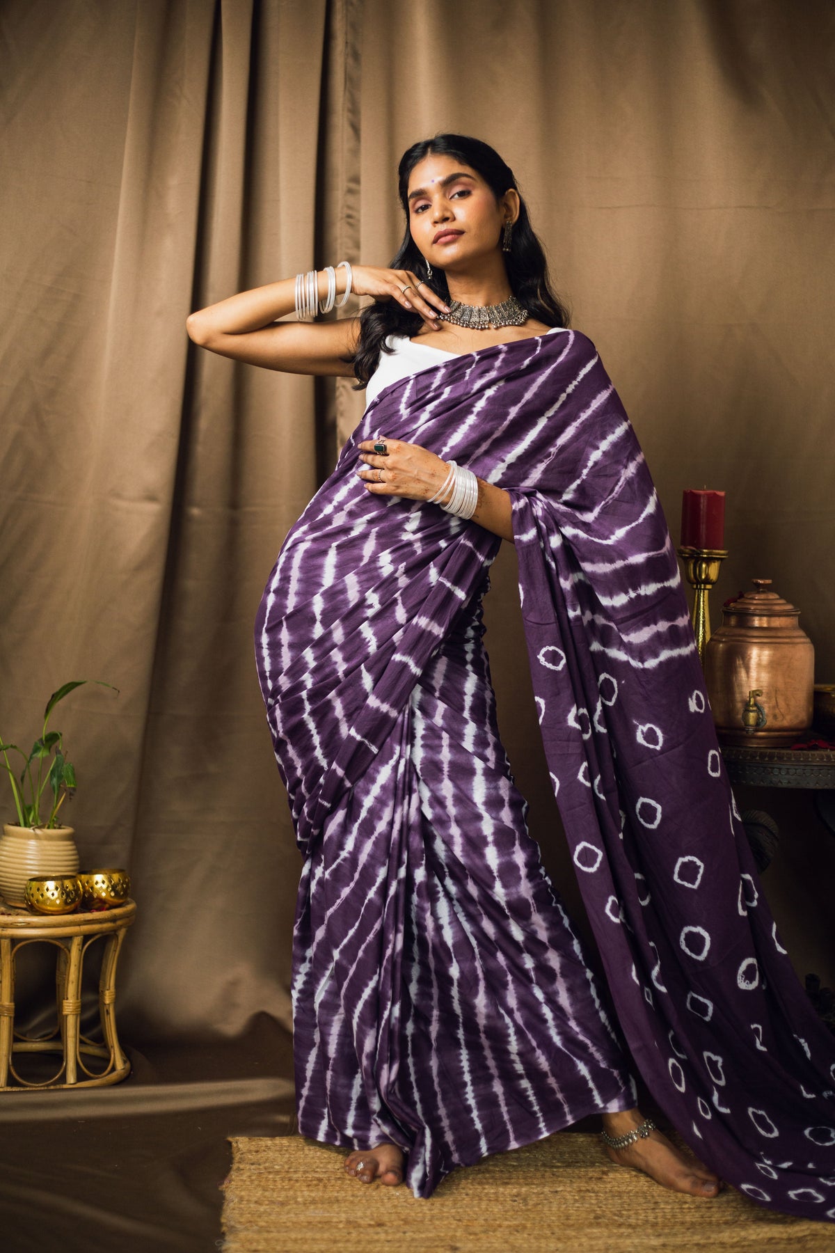 Cotton Mul Tie Dye Saree Jamun Leheriya-1