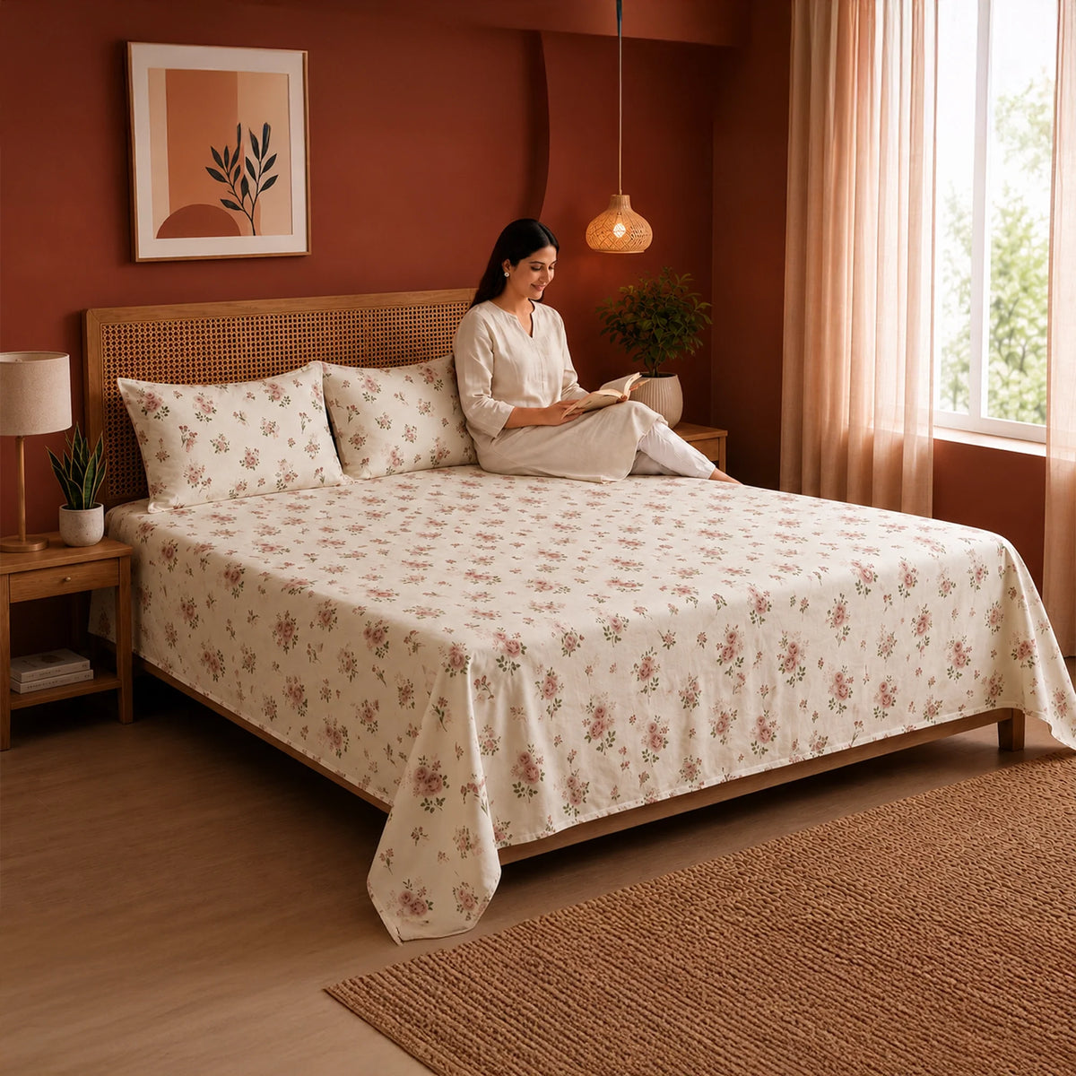 Blush Garden - White Floral Bedsheet-6