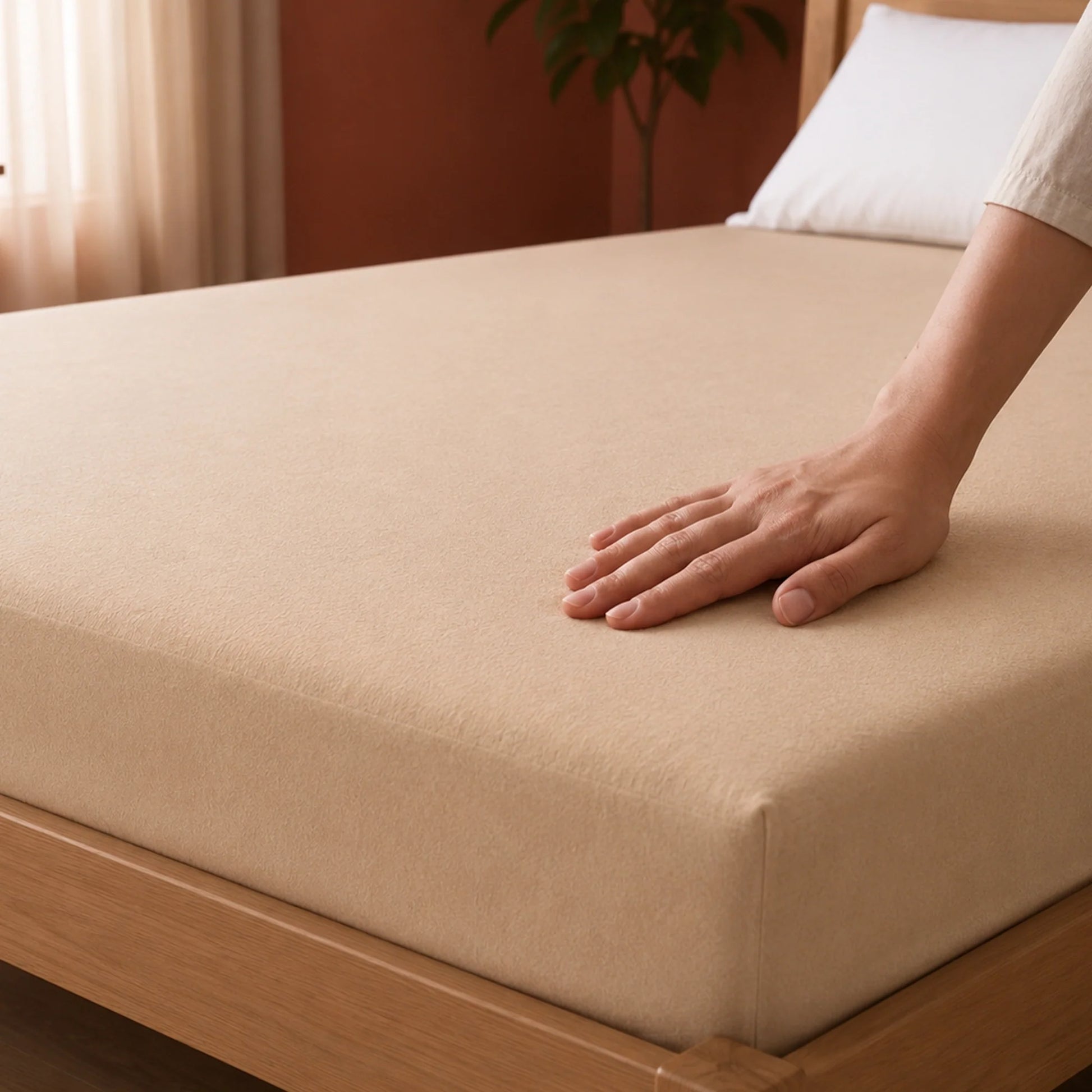 Fort - Terry Solid Mattress Protector (Beige)-6