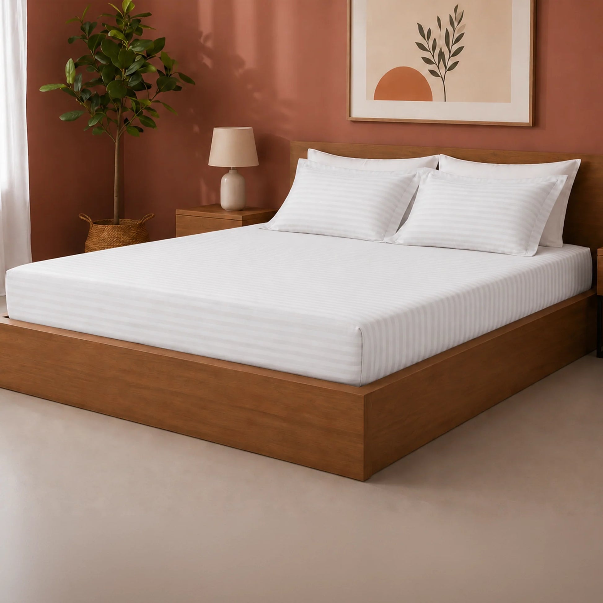 Breton Drift - Satin Stripes Fitted Bedsheet (White)-6