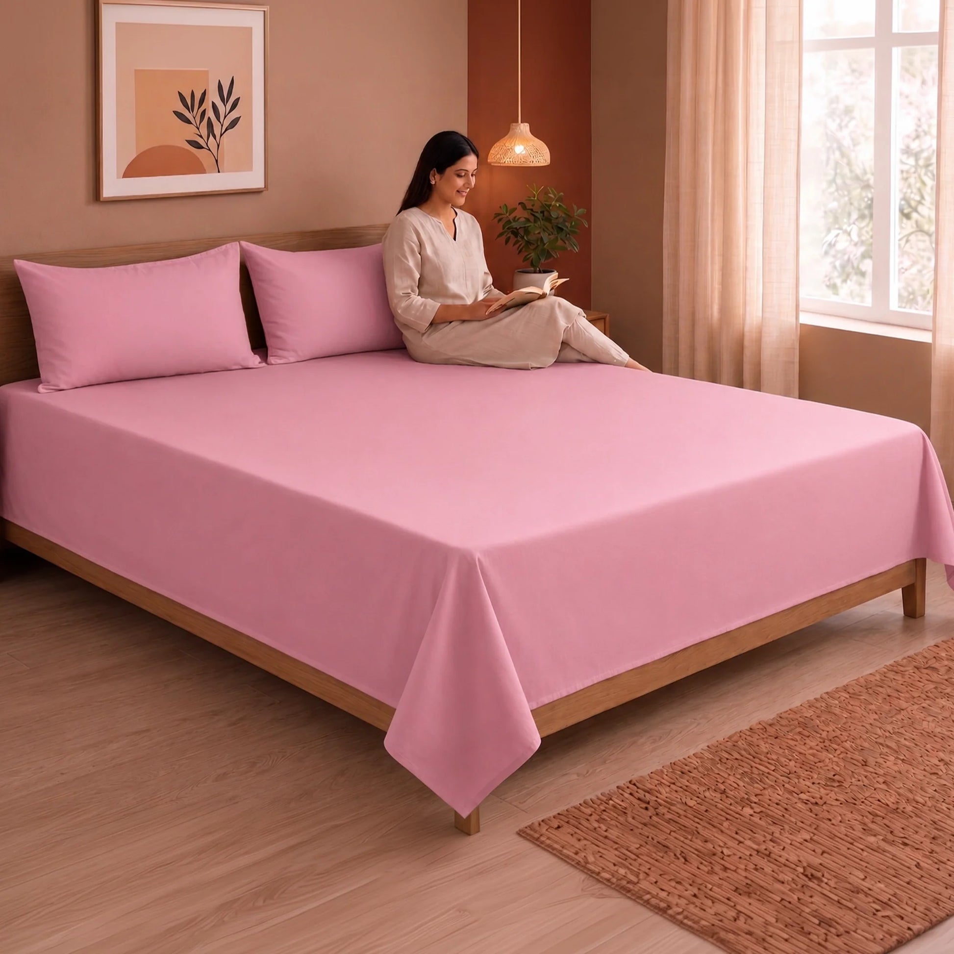 Fort Nightingale - Solid Bedsheet (Pink)-6