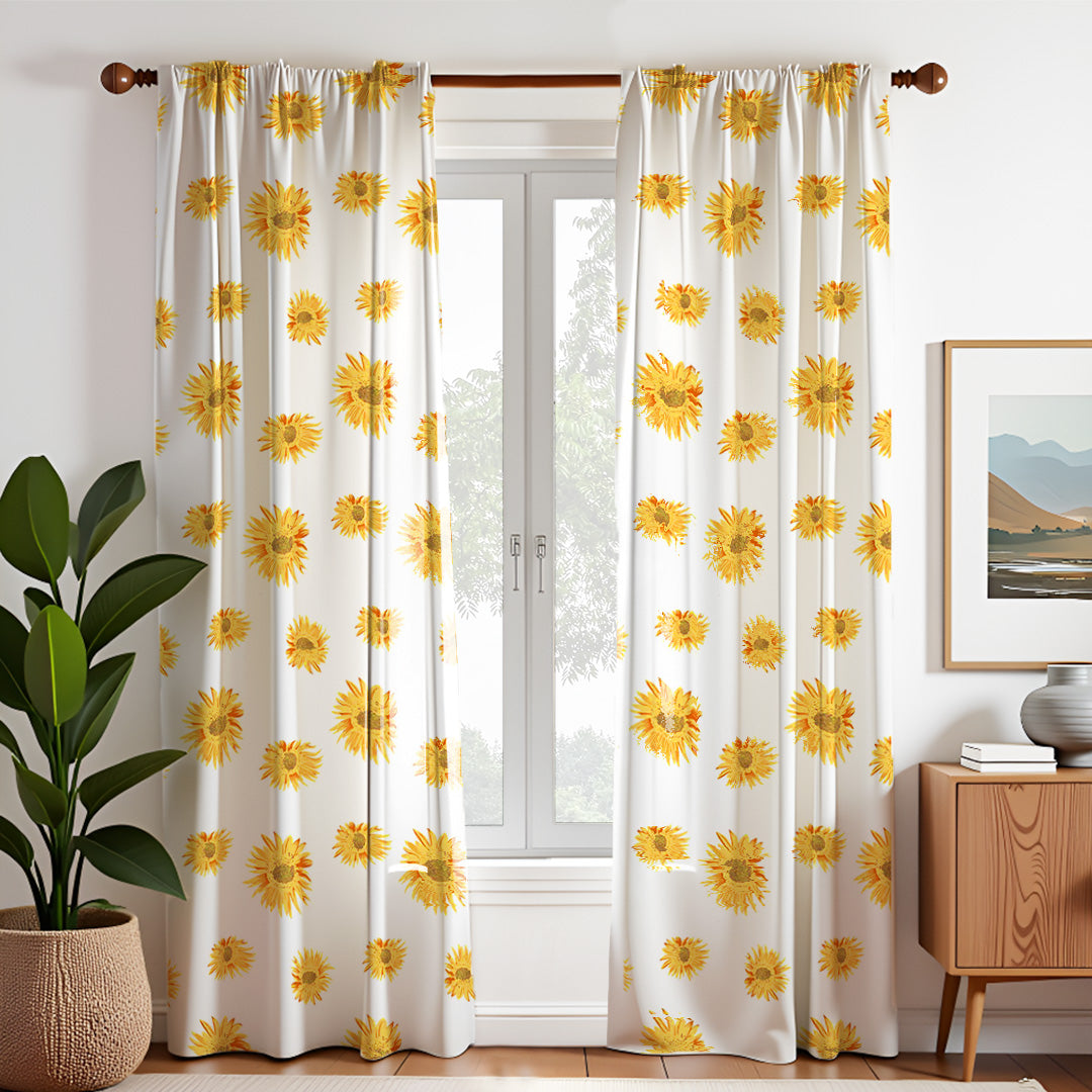 Yellow Sunflower Printed Rod Pocket Duck Curtain-1
