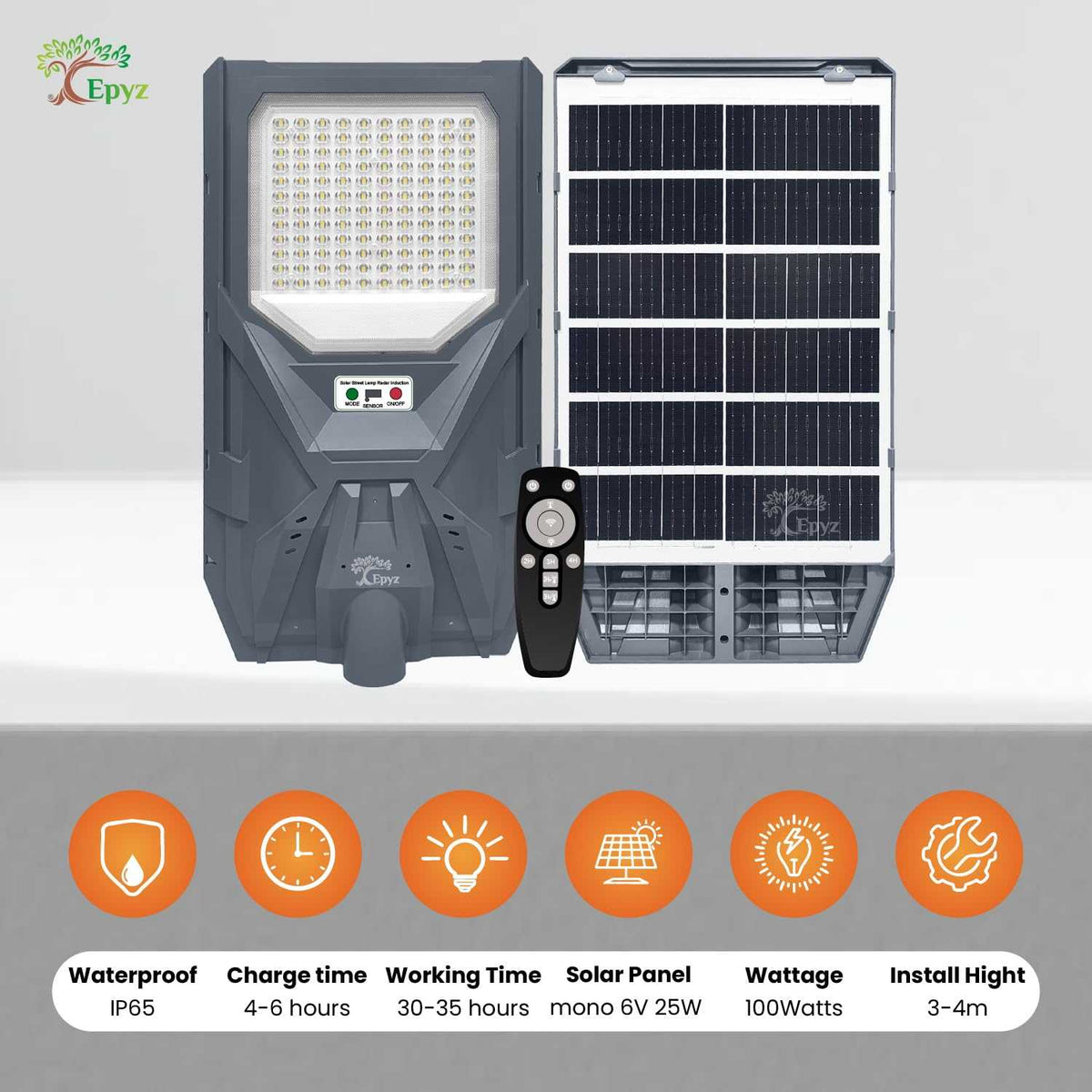 100W SOLAR STREET LIGHT WITH MOTION SENSOR
