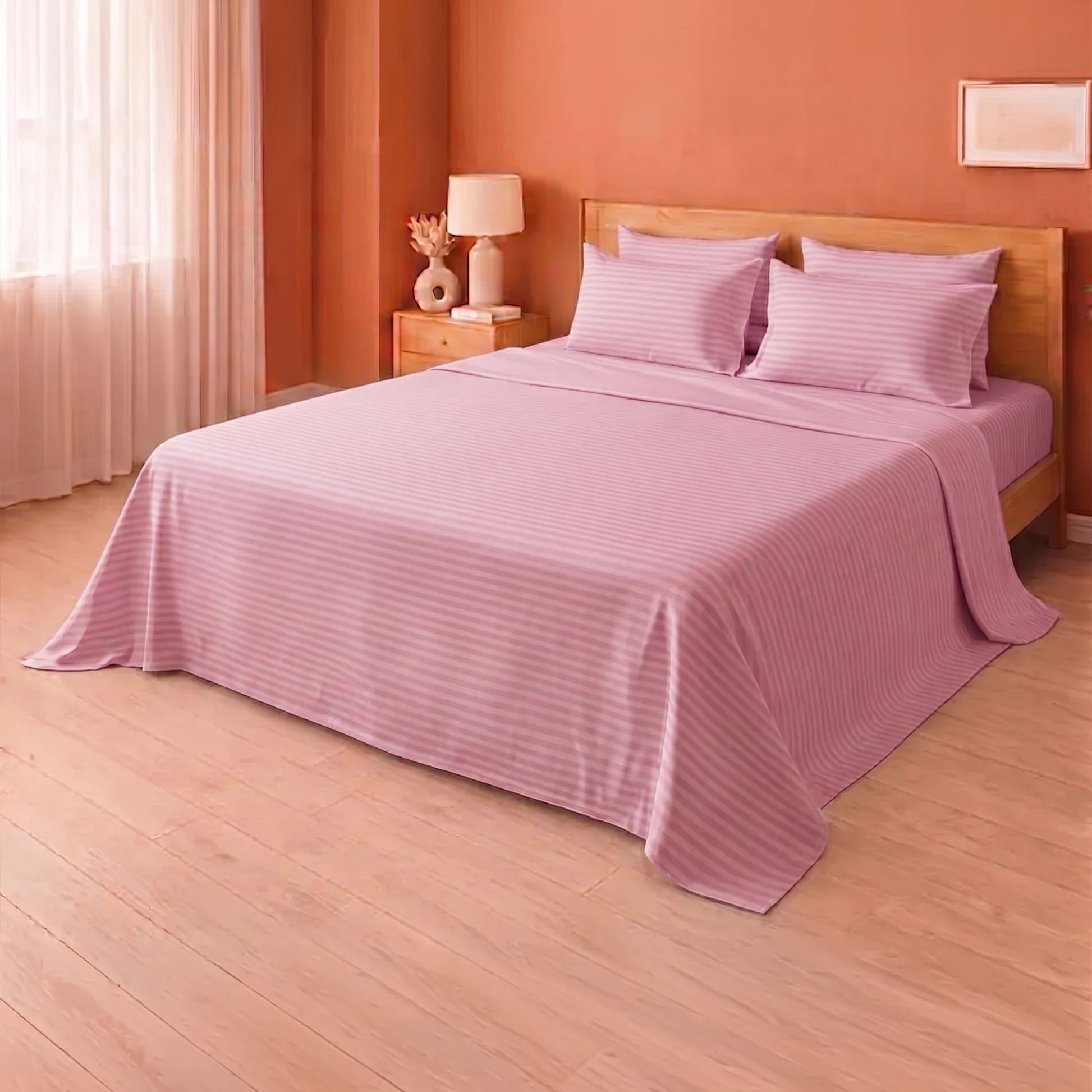 Breton Doze - Satin Stripe Reversible Dohar Blanket (Baby Pink)-6