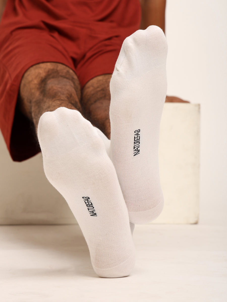 Naturefab Men's Bamboo Full Length socks White-3