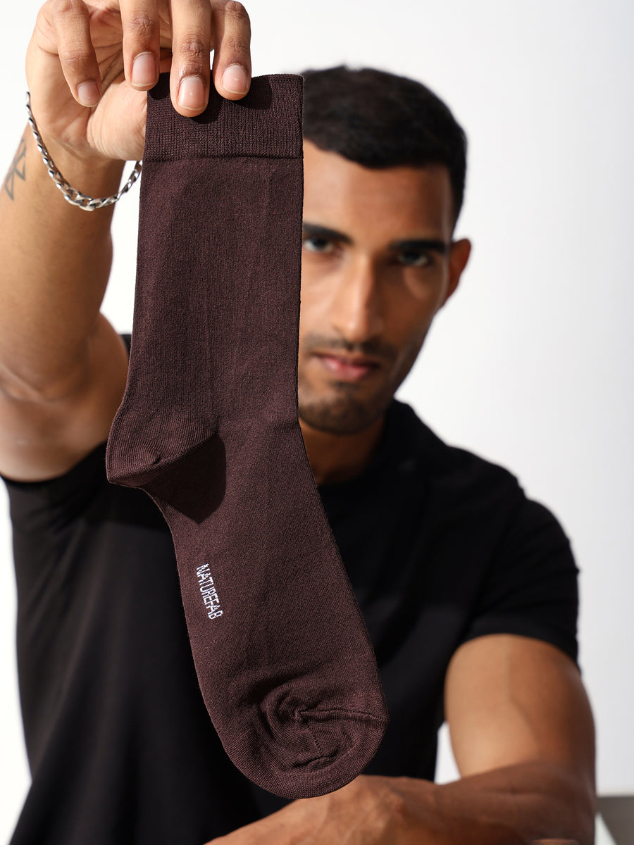 Naturefab Men's Bamboo Full Length socks Brown-2
