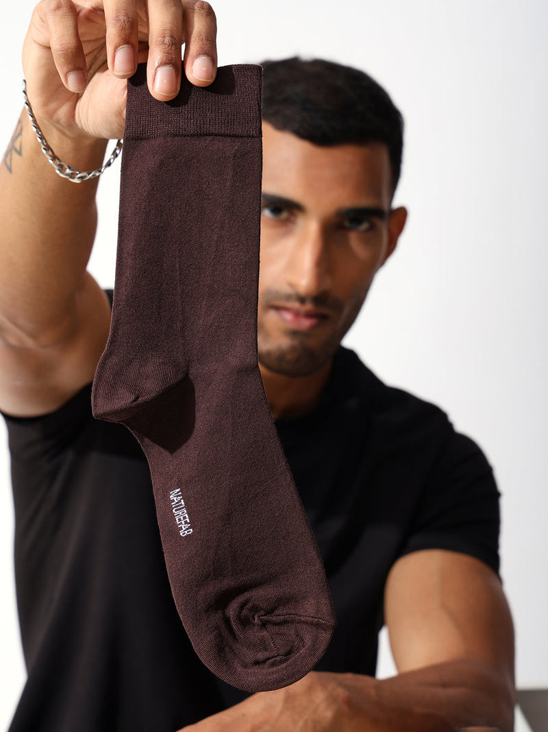 Naturefab Men's Bamboo Full Length socks Brown-2