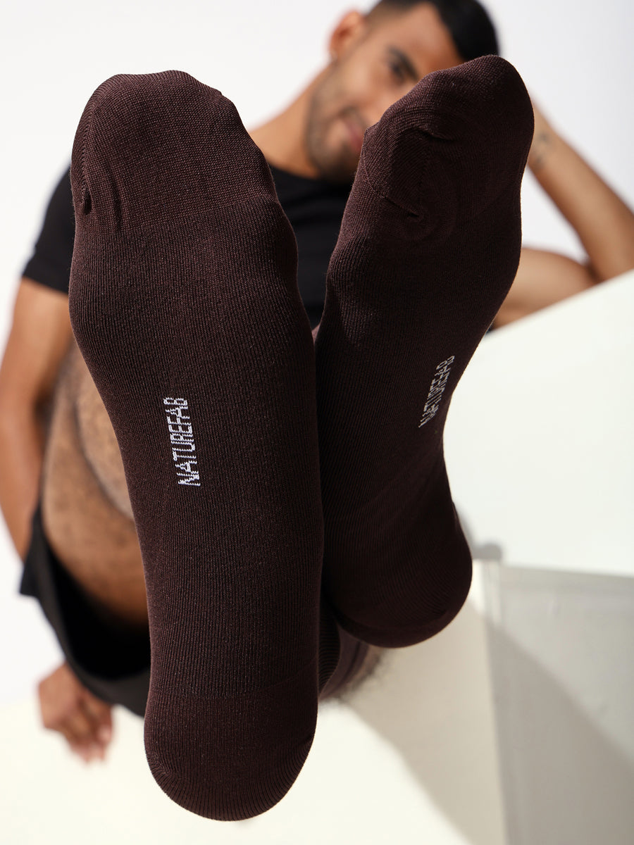 Naturefab Men's Bamboo Full Length socks Brown-3