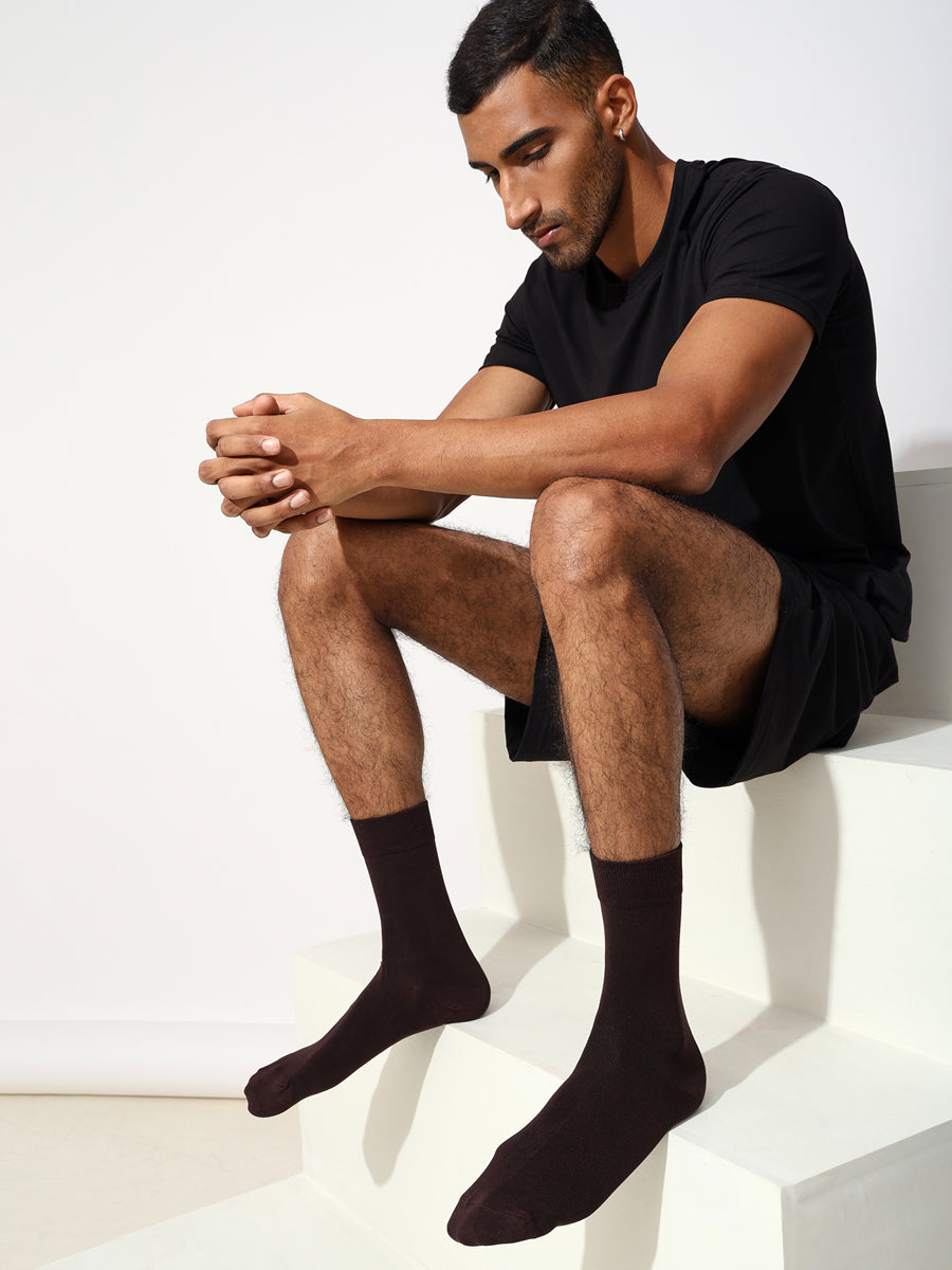 Naturefab Men's Bamboo Full Length socks Brown-4
