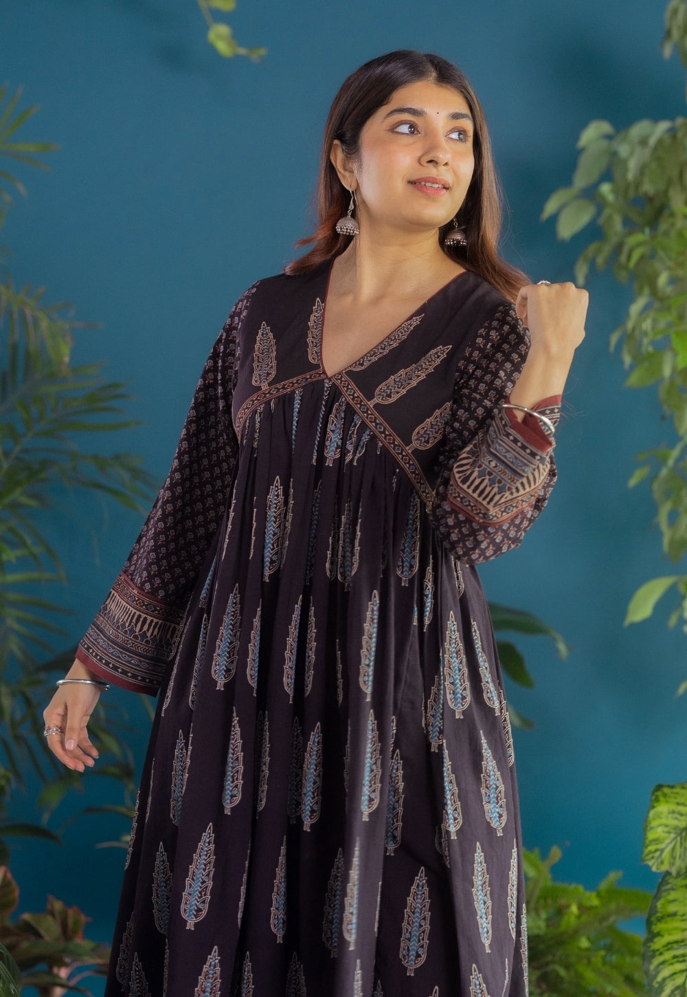 Sneha Black Ajrakh Cotton A Line Kurta