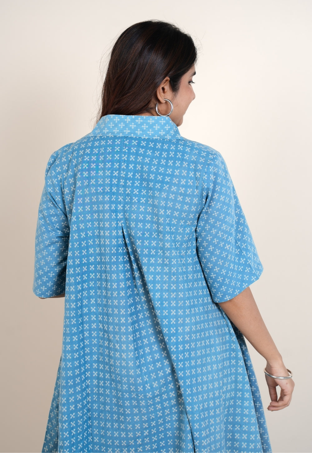 Srisha Blue Ajrakh Cotton A Line Dress
