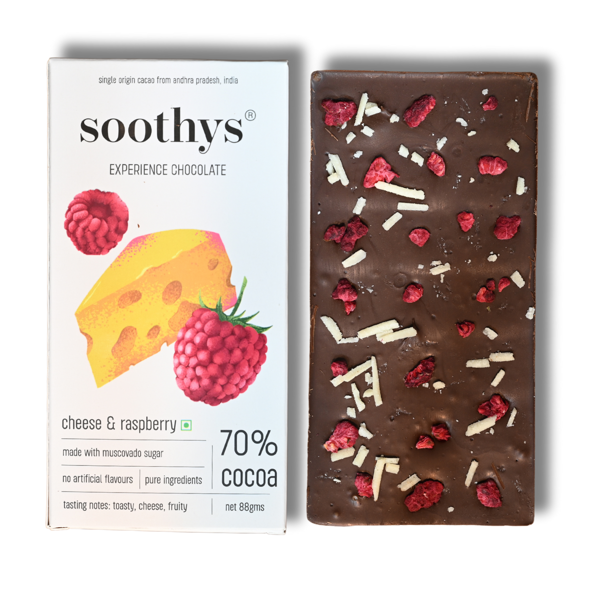 70% Dark Chocolate Bars with Raspberry and Cheese | 88gms