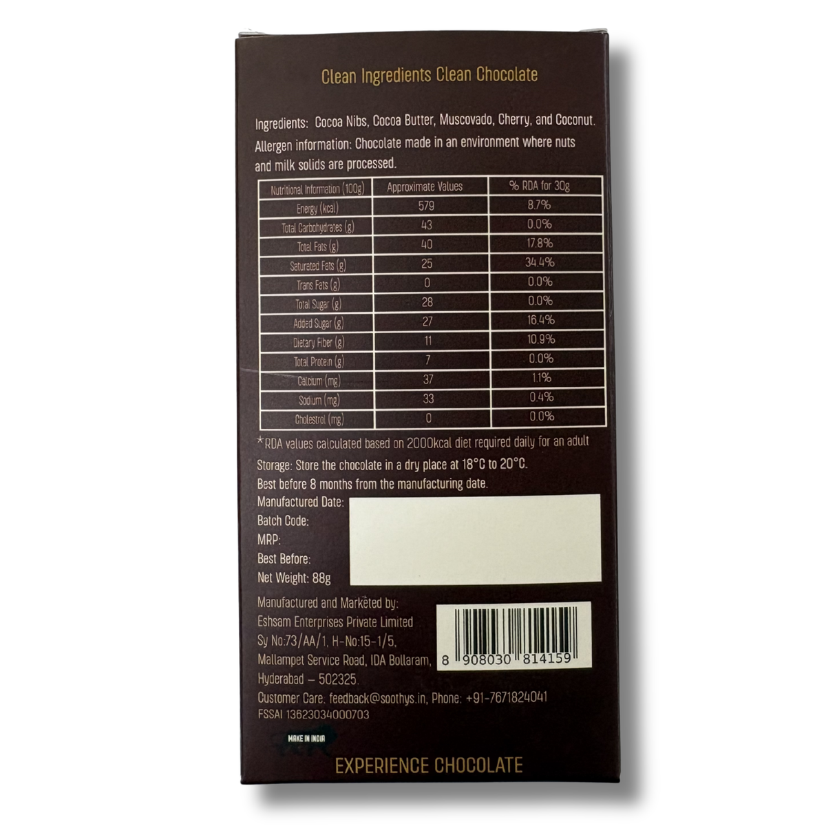 70% Dark Vegan Chocolate Bars with Cherry and Coconut | 88gms