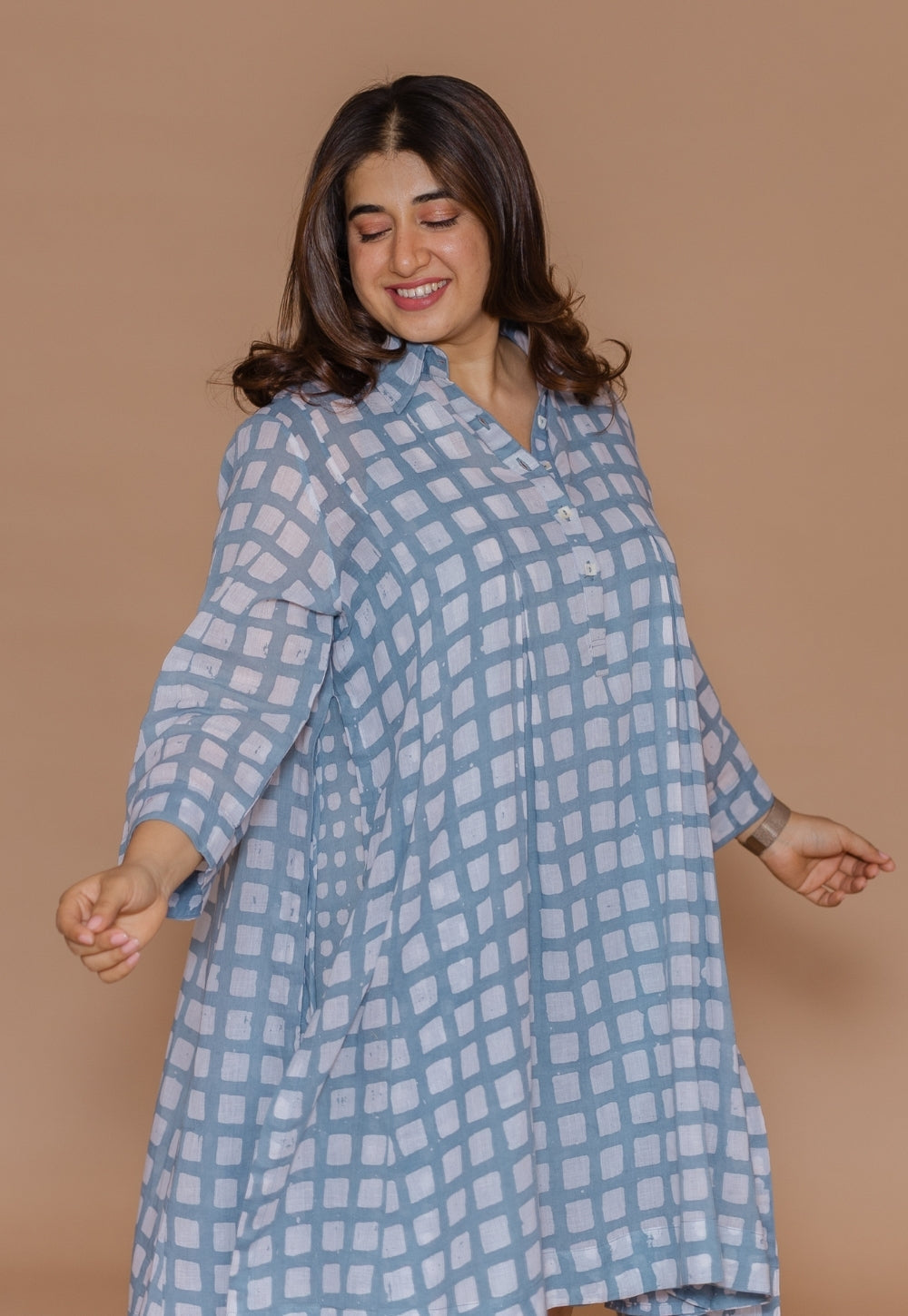 Safiya Blue Batik MulMul A Line Dress with Slip