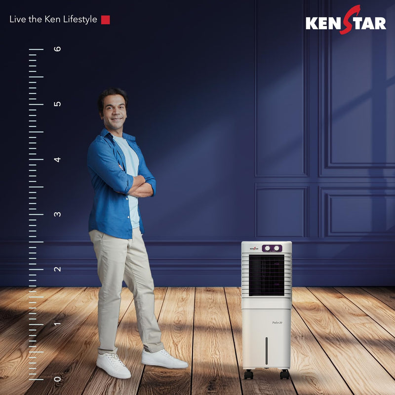 Kenstar PULSE HC 20 Portable/Room/Personal Air Cooler For Home| Honeycomb Pad |High Speed Fan |15 Ft Powerful Air Throw|Inverter compatible |Portable Cooler-Room|1-Yr Product Warranty|White & Purple 20 L