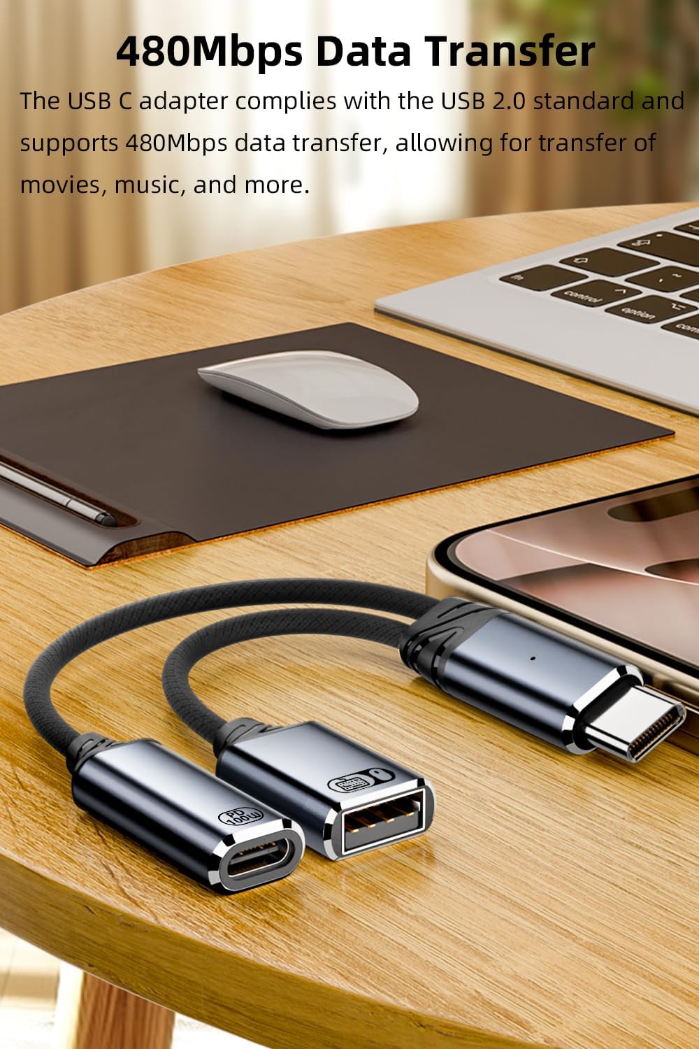 WISTAR WISTAR USB C to USB OTG Cable and Charger Adapter, 2-in-1 USB-C Splitter with 100W Fast Charging for iPhone 16/15 Series, iPad, MacBook, Galaxy S24/S23 and More-Grey No for Power and Video Output - image 5