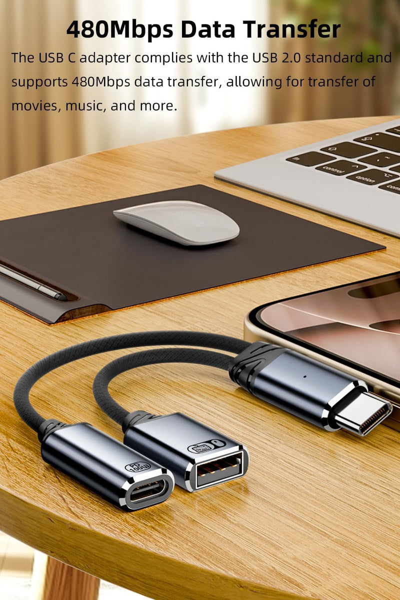 WISTAR WISTAR USB C to USB OTG Cable and Charger Adapter, 2-in-1 USB-C Splitter with 100W Fast Charging for iPhone 16/15 Series, iPad, MacBook, Galaxy S24/S23 and More-Grey No for Power and Video Output - image 5