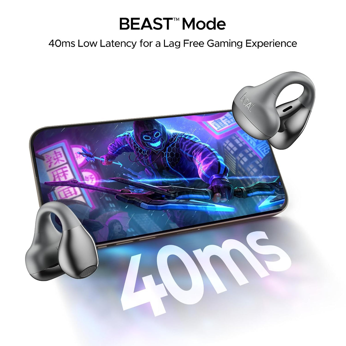 boAt Airdopes Loop OWS Earbuds w/Clip-On Fit, Air Conduction Tech, 50HRS Battery, 4Mics ENx, Dual EQ Modes, 12mm Drivers, 40ms Latency, ASAP Charge, OWS Ear Buds Earphones(Cool Grey)