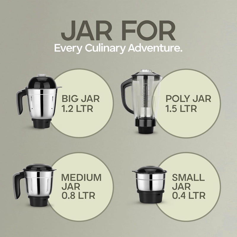 LONGWAY Longway Orion 900 Watt Juicer Mixer Grinder with 4 Jars for Grinding, Mixing, Juicing with Powerful Motor | 2 Years Warranty (Black) - image 7