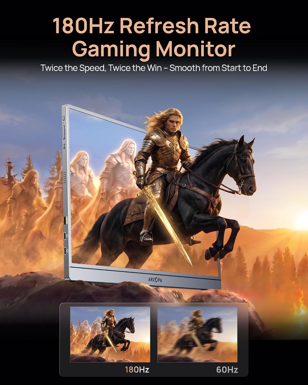 ARZOPA Z3FC 16.1" 180Hz 2.5K Portable Gaming Monitor with Stand, 106% sRGB, External Portable Monitor as Second Screen for Laptop, PC, PS5, Mac, Xbox