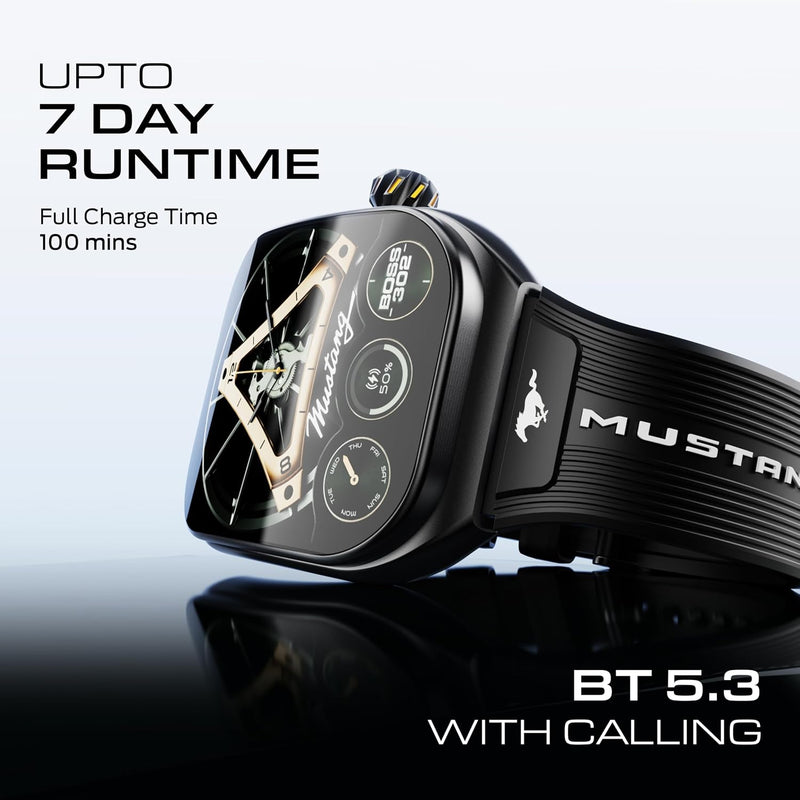 GOBOULT GOBOULT Mustang Muscle Smart Watch 2.01'' 3D Curved Display, Convertible Strap, Premium Metallic Crown, BT Calling, 600 Nits Brightness, AI Voice Assistant, IP68 (Extra Strap, Black Eclipse) - image 5