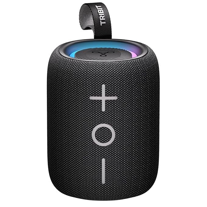 Tribit StormBox Mini 12W 5.4 Bluetooth Wireless Speaker,360°Surround Sound,Built-in XBass,LED Lights,IPX7 Waterproof,TWS Pairing,Type-C,Portable for Home/Outdoor/Travel Black
