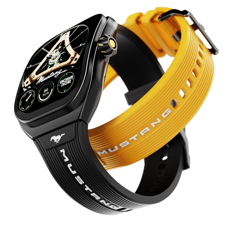 GOBOULT GOBOULT Mustang Muscle Smart Watch 2.01'' 3D Curved Display, Convertible Strap, Premium Metallic Crown, BT Calling, 600 Nits Brightness, AI Voice Assistant, IP68 (Extra Strap, Black Eclipse) - image 1
