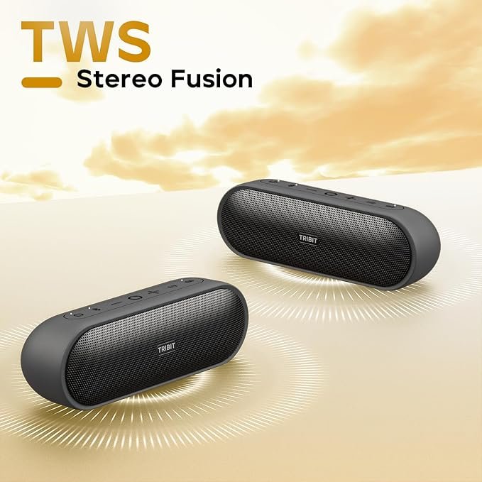 Tribit XSound Plus 2 30W 5.3 Bluetooth Wireless Speakers,Powerful Louder Stereo Sound with Bass-Enhanced XBass Function,IPX7 Waterproof,Built in Mic,150ft BT Range for Home/Outdoor,Black