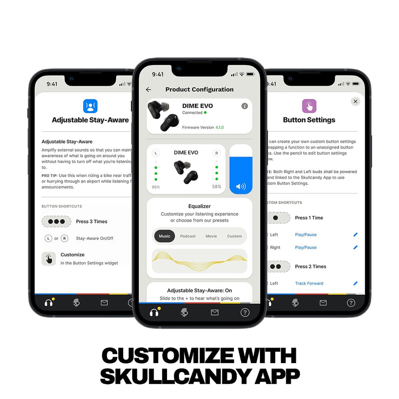 Skullcandy Skullcandy Dime Evo True Wireless Bluetooth Earbuds with Mic, 36Hr Battery, Multipoint Pairing, Google Fast Pair, Stay-Aware Mode, IPX4 Sweat Resistant TWS Earbuds - Black - image 6