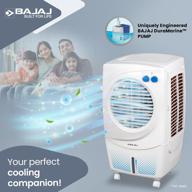 Bajaj PMH 36 Torque 36L Personal Air Cooler For Room | Duramarine Pump With 2-Yr Pump Warranty | 3-Yr Warranty (1 Yr Std + 2 Yr Extn) | Turbofan Technology | Powerful Air Throw 【White】