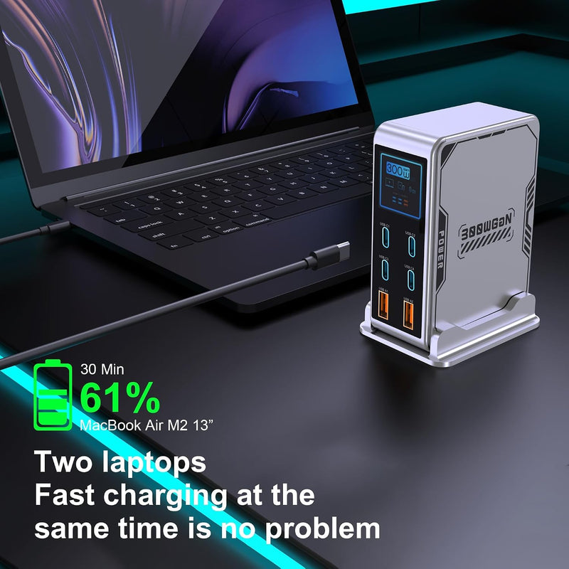 WISTAR WISTAR 300W Fast USB C Charging Station, 6-Port GaN Desktop Charger, 4C+2A Multi-Port Charger with TFT LCD Power Display, 100W PD 3.0, PPS, QC Fast Charge for MacBook - image 7