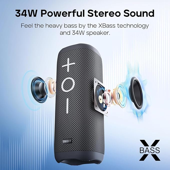 Tribit StormBox 2 Bluetooth Speaker with 34W 360° Surround Sound, XBass Tech,IPX7 Waterproof, Bluetooth 5.3, TWS Pairing Portable Wireless Speaker for Outdoor