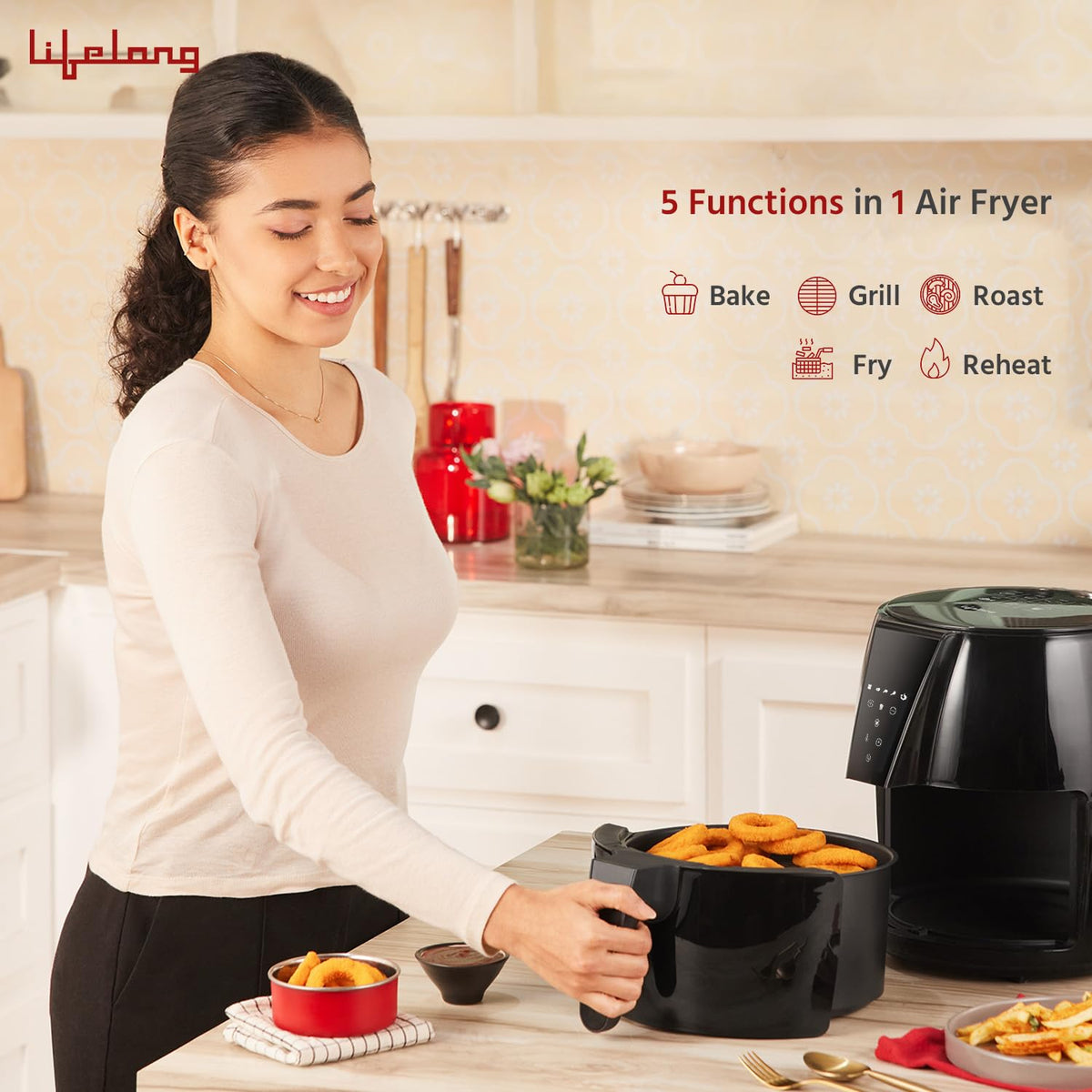 Lifelong Lifelong Air Fryer | 1 Year Warranty | 1350W, 4.2L, Digital with 6 Presets, Hot Air Circulation, Temperature & Timer Control, Up to 90% Less Oil Usage (LLHFD439, Black) - image 3