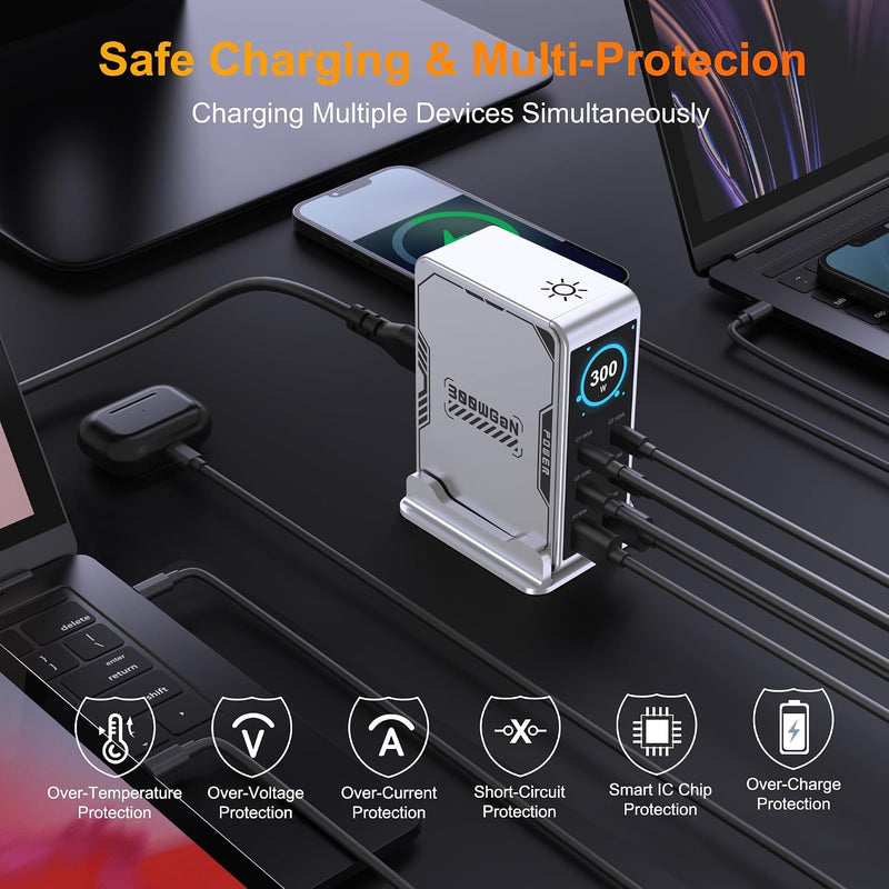WISTAR WISTAR 300W Fast USB C Charging Station, 6-Port GaN Desktop Charger, 4C+2A Multi-Port Charger with TFT LCD Power Display, 100W PD 3.0, PPS, QC Fast Charge for MacBook - image 5