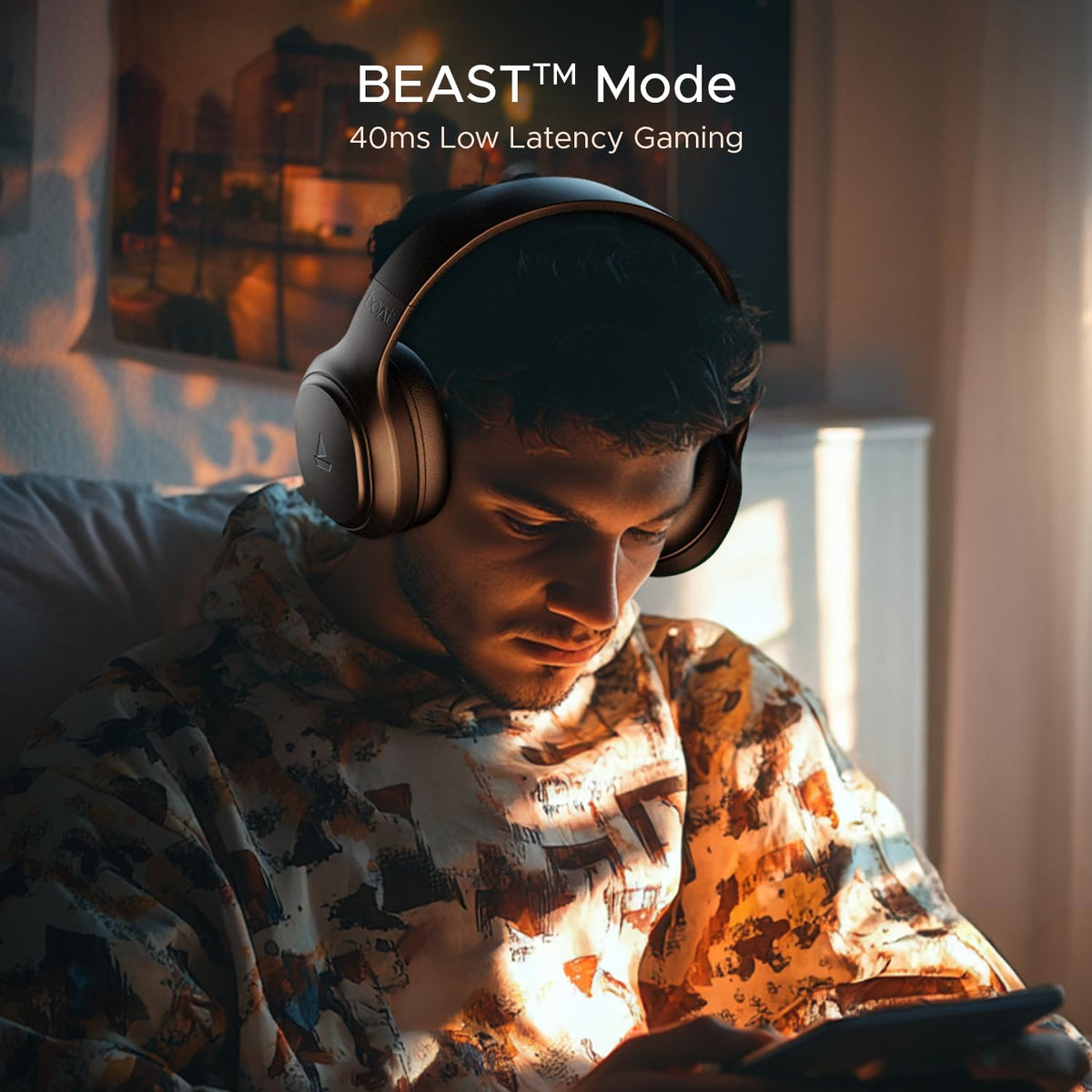 boAt Rockerz 430, 40mm Drivers, 40ms Latency, 40H Battery, ENx Tech, Adaptive Fit, Stream Ad Free Music via App Support, Bluetooth Headphones, Wireless Over Ear Headphone with Mic (Black Sabre)