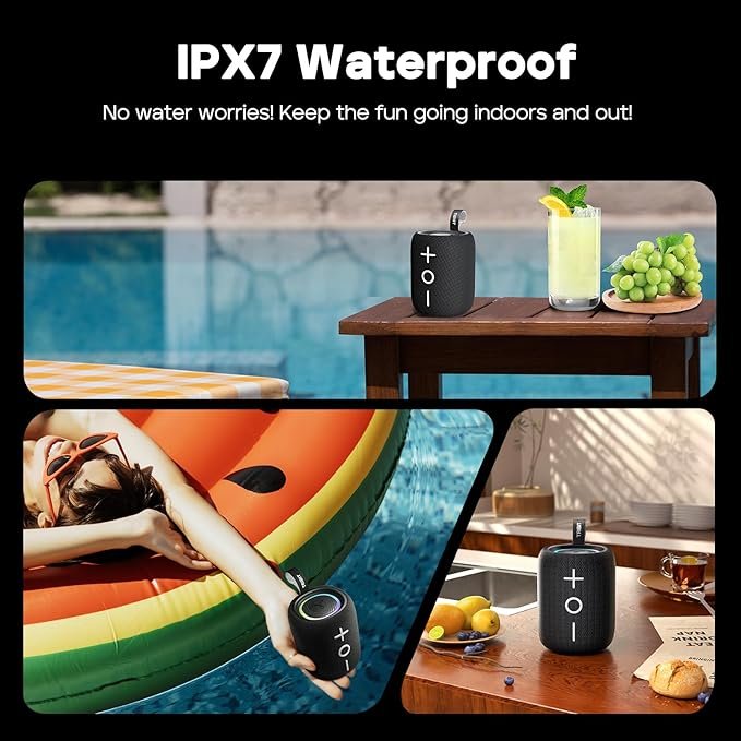 Tribit StormBox Mini 12W 5.4 Bluetooth Wireless Speaker,360°Surround Sound,Built-in XBass,LED Lights,IPX7 Waterproof,TWS Pairing,Type-C,Portable for Home/Outdoor/Travel Black