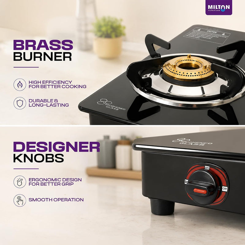 MILTON MILTON Premium 3 Burner Black Manual Ignition Glass Top Gas Stove, (ISI Certified) - image 7