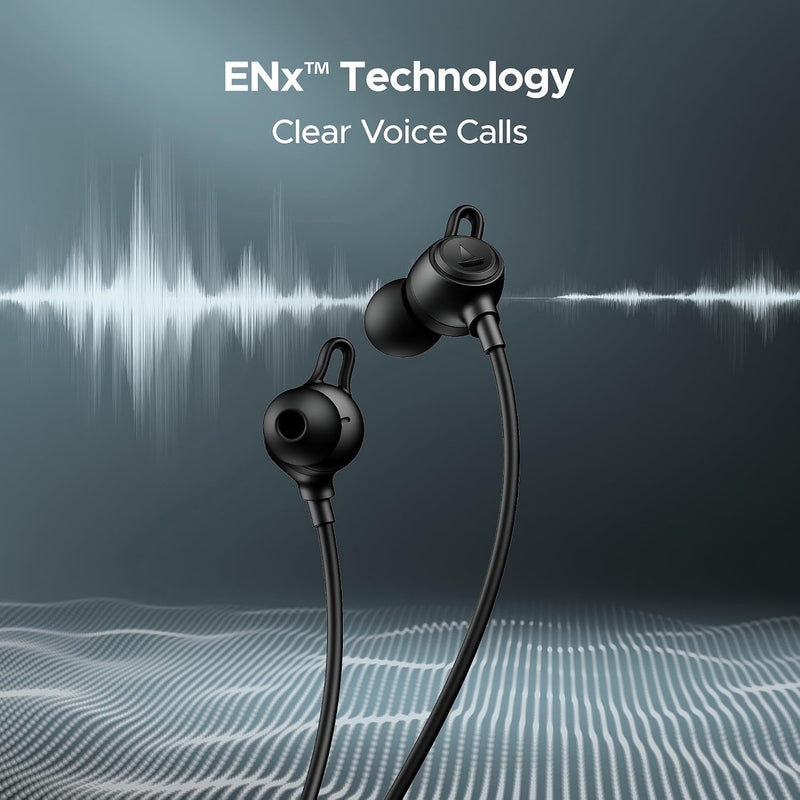 boAt Rockerz 200, 40H Battery, Signature Sound, ENx Tech, Dual Pairing, 60 ms Low Latency, IPX5, ASAP Charge, Magnetic Buds, Bluetooth Neckband, Wireless with Mic Earphones (Active Black)