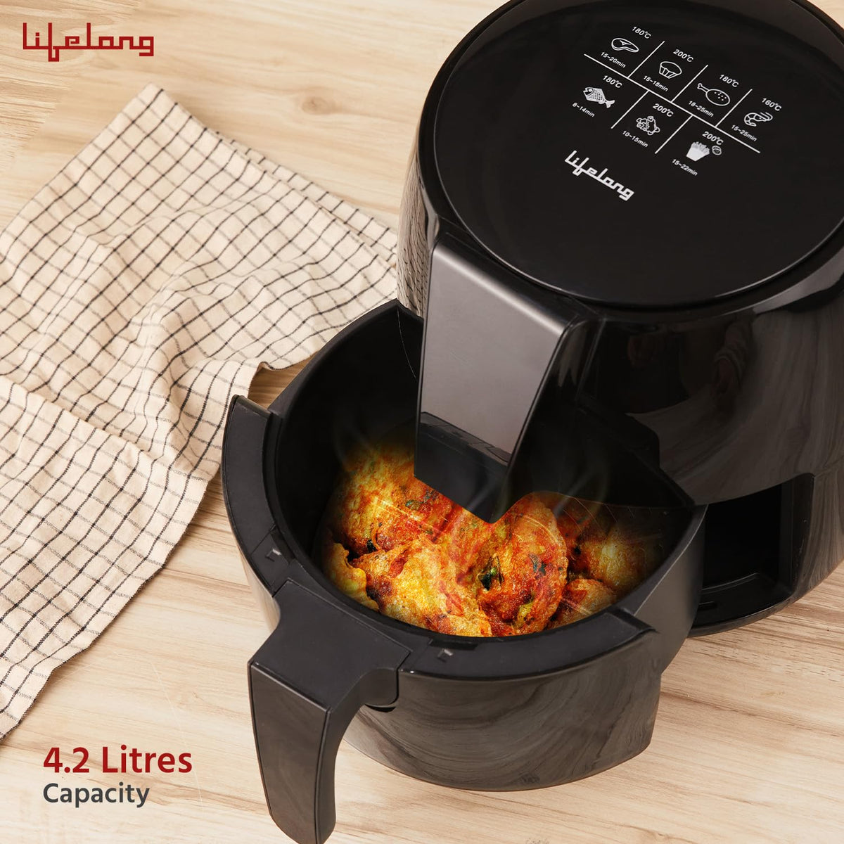 Lifelong Lifelong Air Fryer | 1 Year Warranty | 1350W, 4.2L, Digital with 6 Presets, Hot Air Circulation, Temperature & Timer Control, Up to 90% Less Oil Usage (LLHFD439, Black) - image 5
