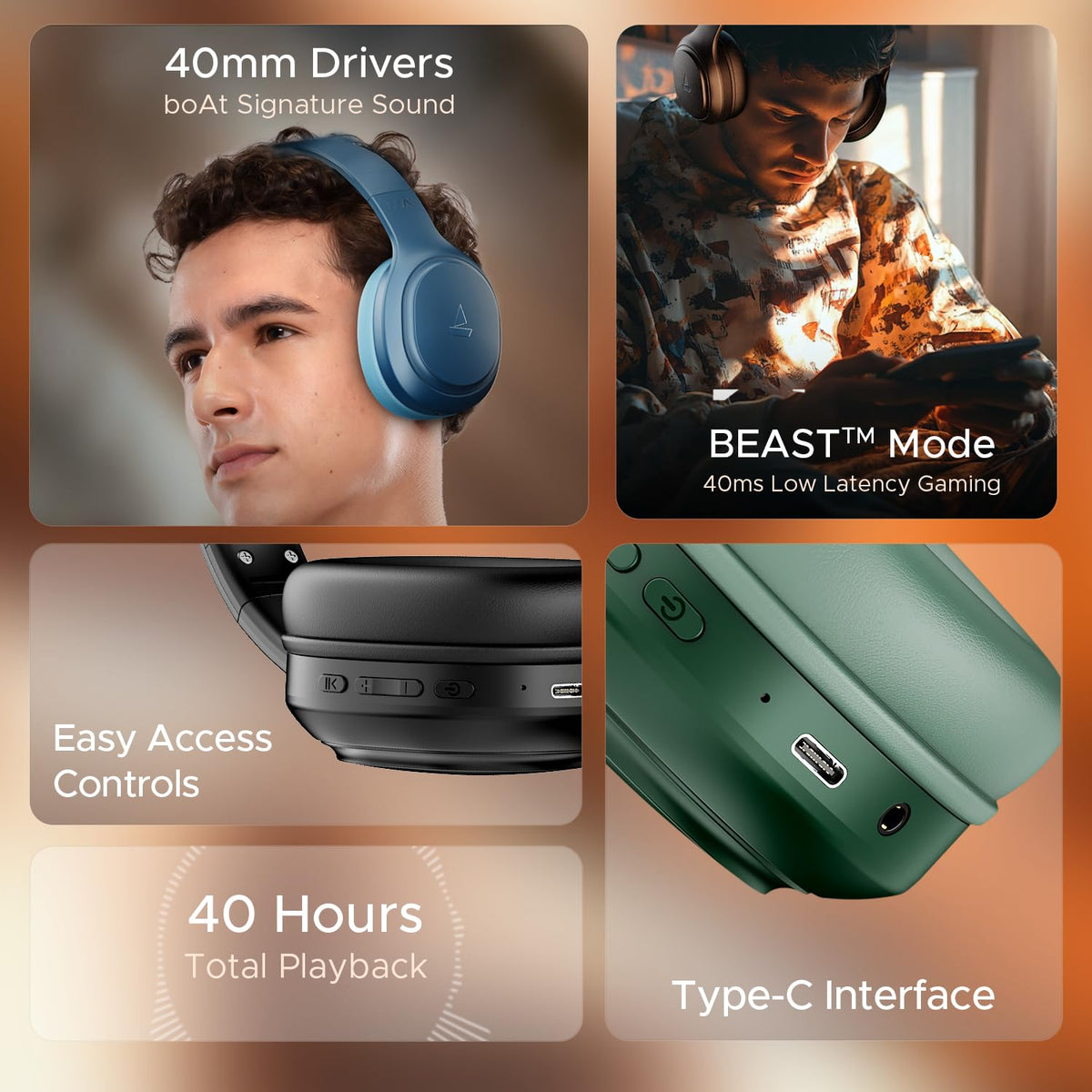 boAt Rockerz 430, 40mm Drivers, 40ms Latency, 40H Battery, ENx Tech, Adaptive Fit, Stream Ad Free Music via App Support, Bluetooth Headphones, Wireless Over Ear Headphone with Mic (Black Sabre)