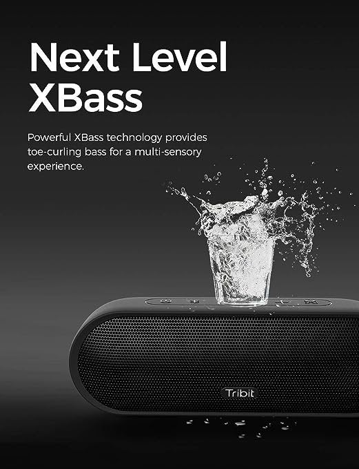 Tribit MaxSound Plus 24W Bluetooth Wireless Speakers,Powerful Louder Sound&amp;Exceptional XBass(Independent XBass Button),Built in Mic,IPX7 Waterproof,100ft BT Range for Party/Travel , Black