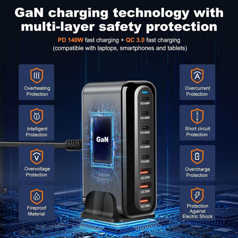 WISTAR WISTAR 600W 8-Port USB-C GaN Fast Charger, 140W USB-C PD Charger with 100W Ports, Multi-Port Charging Station for Laptop, MacBook, iPd, iPhone, Galaxy, Pixel and Android - image 4