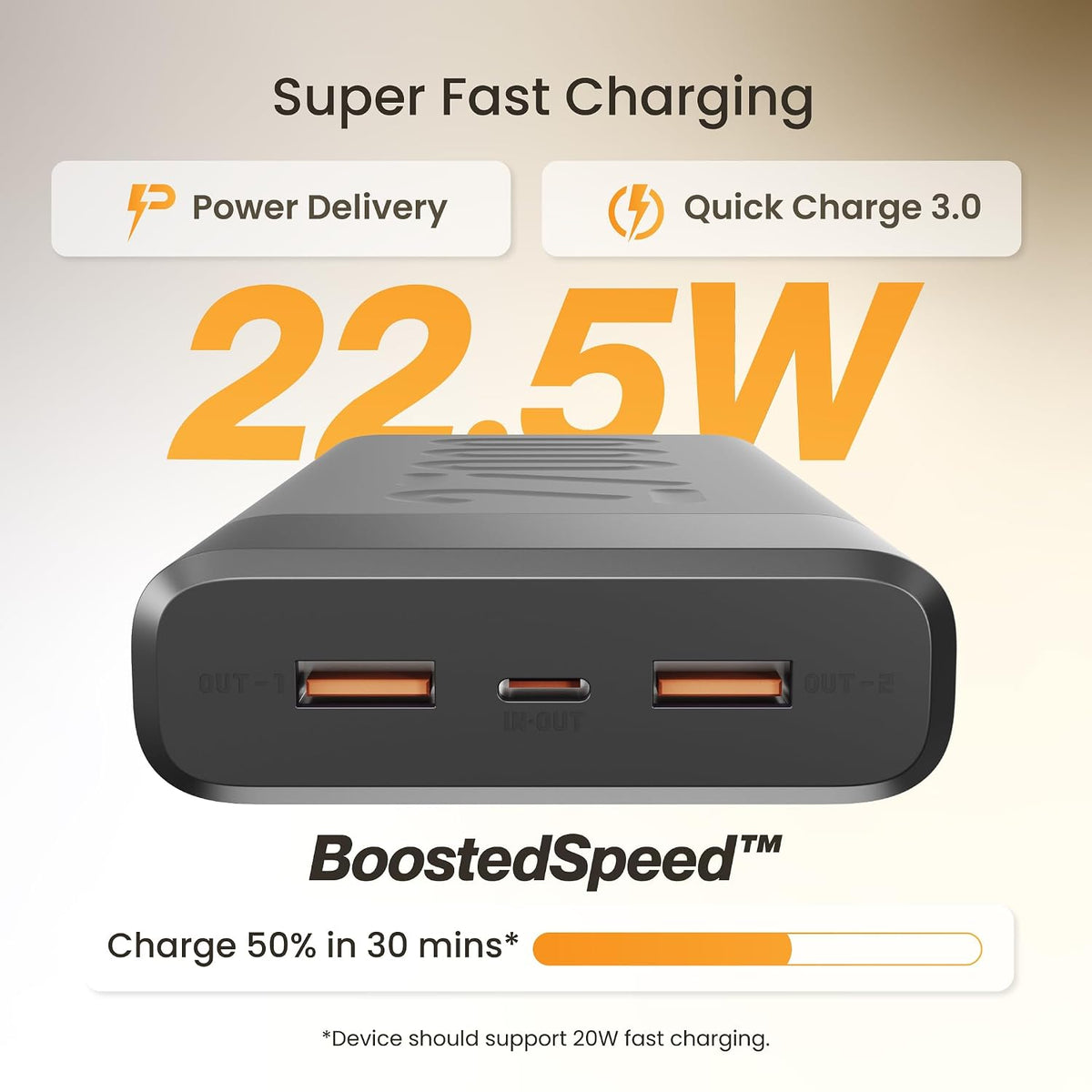 Ambrane Ambrane 27000mAh Powerbank, 20W Fast Charging, Triple Output (2 USB & 1 Type C), PD, Quick Charge for iPhone, Android & Other Devices, Made in India + Type C Cable (Stylo Pro 27K, Black) Black (22.5W) 27000 mAh (22.5W) - image 2