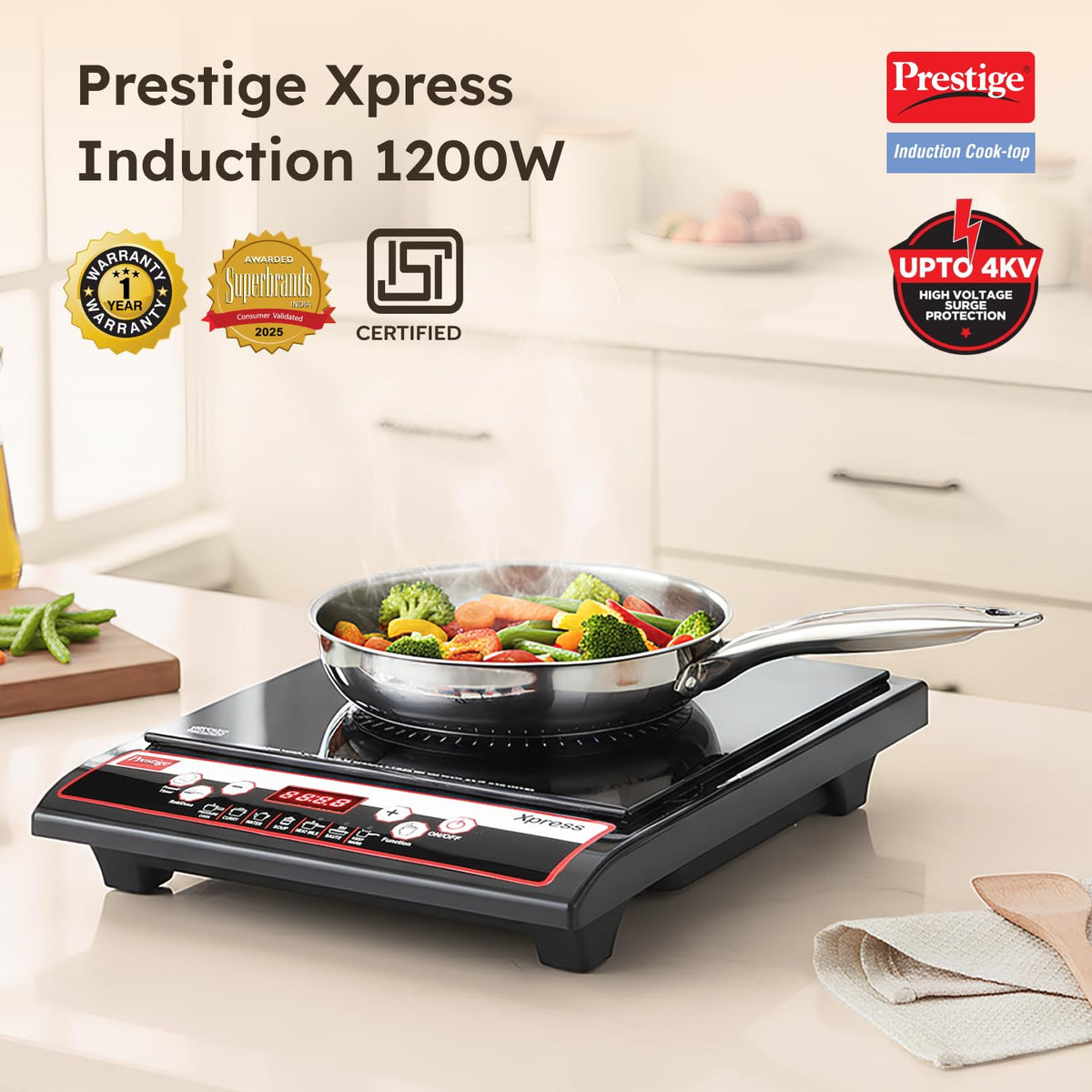 Prestige Prestige Xpress 1200W Induction Cooktop with Ceramic Plates, Black - image 2