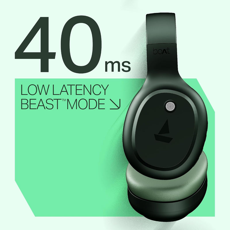 boAt Rockerz 421, 60H Battery, Low Latency(40Ms), 40Mm Drivers, ENx Tech, Stream Ad Free Music via App Support, Bluetooth Headphones, Wireless Over Ear Headphone with Mic (Sage Green)