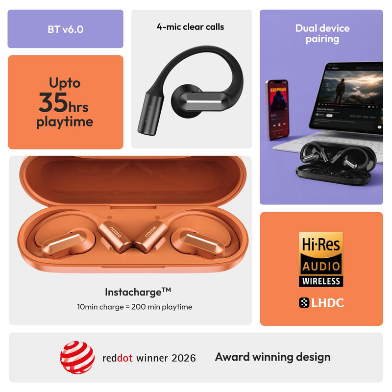 Noise Noise Alt Buds Open Wireless Open-Ear Earbuds (2026), Red Dot Award-Winning Design, Hi-Res LHDC Audio, AI-Powered, Quad Mic ENC, App Support, Up to 35H Playtime, Bluetooth v6.0 (Chosen Black) - image 3