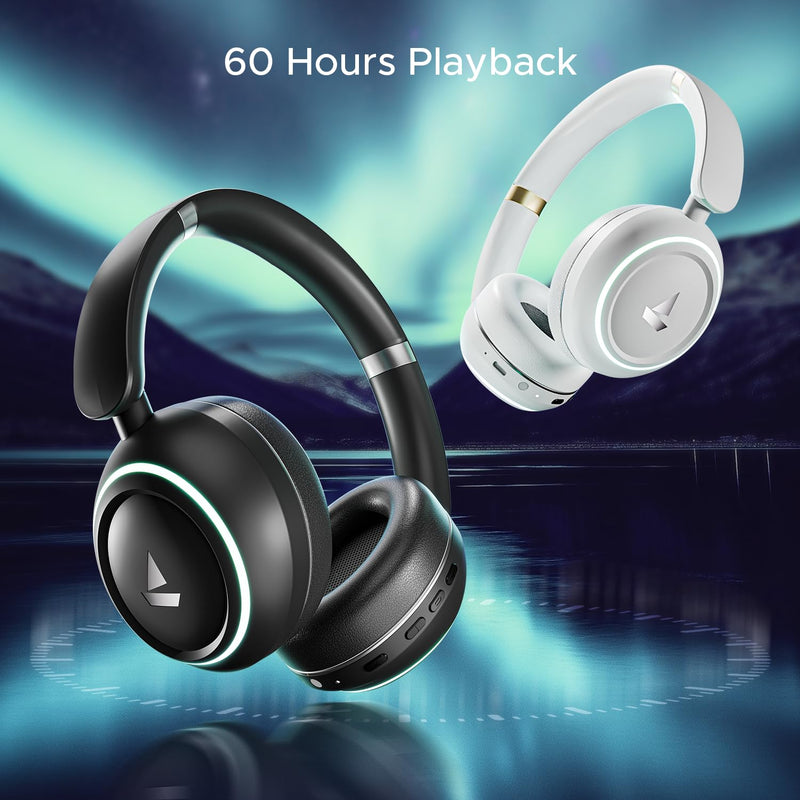 boAt Rockerz 480, RGB LEDs,6 Light Modes, 40mm Drivers,Beast Mode, 60H Battery, ENx Tech, App Support, Bluetooth Headphones, Wireless Over Ear Headphone with Mic (Black Sabre)