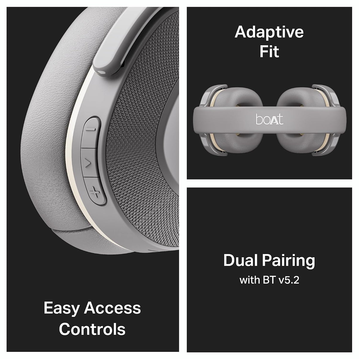 boAt Rockerz 413, 60H Battery, 40Mm Drivers, Dual Pair,ENx Tech, Low Latency, Stream Ad Free Music via App Support, Bluetooth Headphones, Wireless Over Ear Headphone with Mic (Ash Grey)