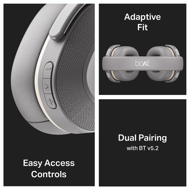 boAt Rockerz 413, 60H Battery, 40Mm Drivers, Dual Pair,ENx Tech, Low Latency, Stream Ad Free Music via App Support, Bluetooth Headphones, Wireless Over Ear Headphone with Mic (Ash Grey)