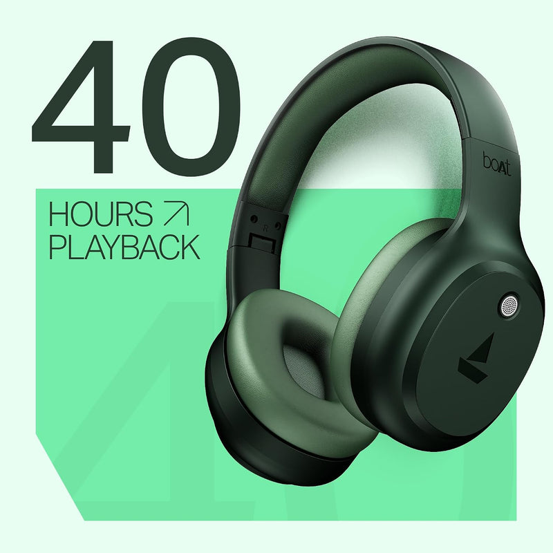 boAt Rockerz 421, 60H Battery, Low Latency(40Ms), 40Mm Drivers, ENx Tech, Stream Ad Free Music via App Support, Bluetooth Headphones, Wireless Over Ear Headphone with Mic (Sage Green)